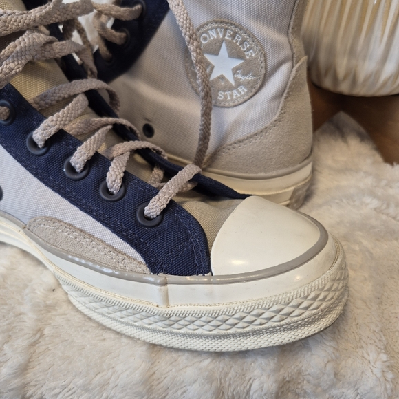 Converse Chuck 70 Court High Sneakers Beige/Navy Style# 171686C Men's Size 8 - Picture 4 of 13